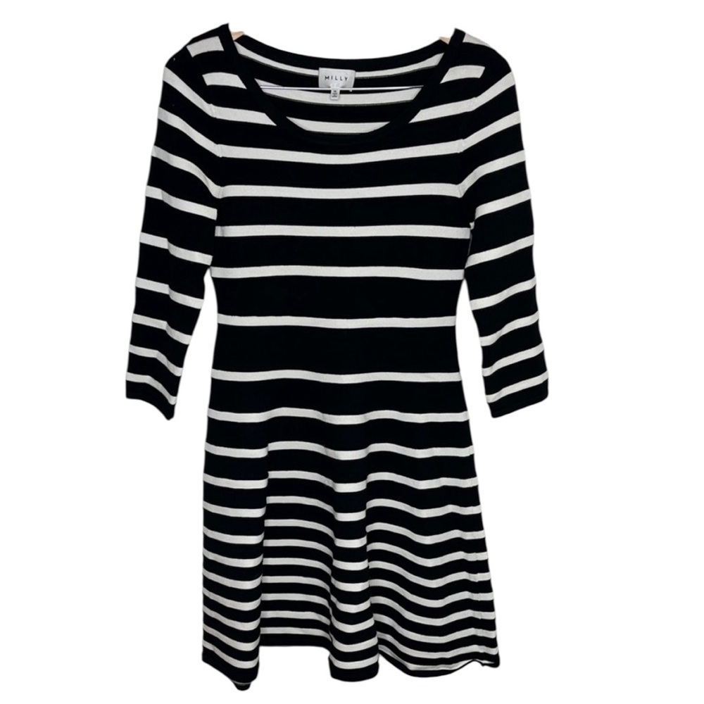 Milly Mime Black White Striped Flare Dress Women Size L